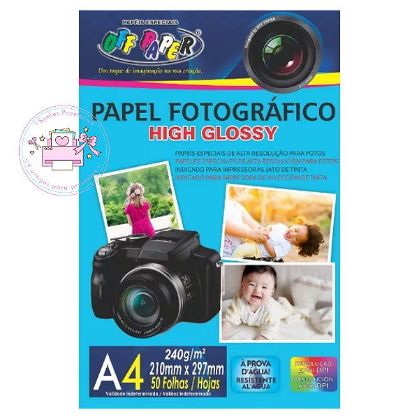Papel Fotográfico À PROVA D'ÁGUA -  High Glossy - 240g / 50 Folhas